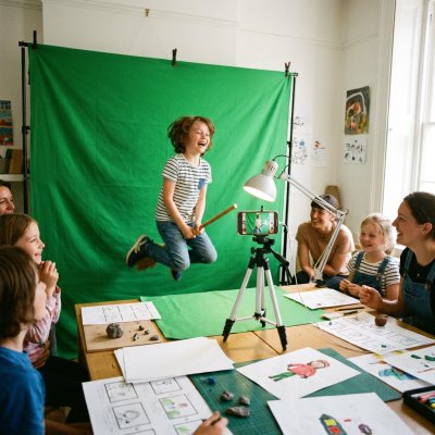 Kind auf Besen Stop-Motion Setup