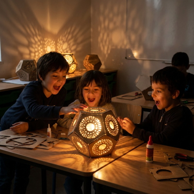 Kinder testen selbstgebaute Lampe